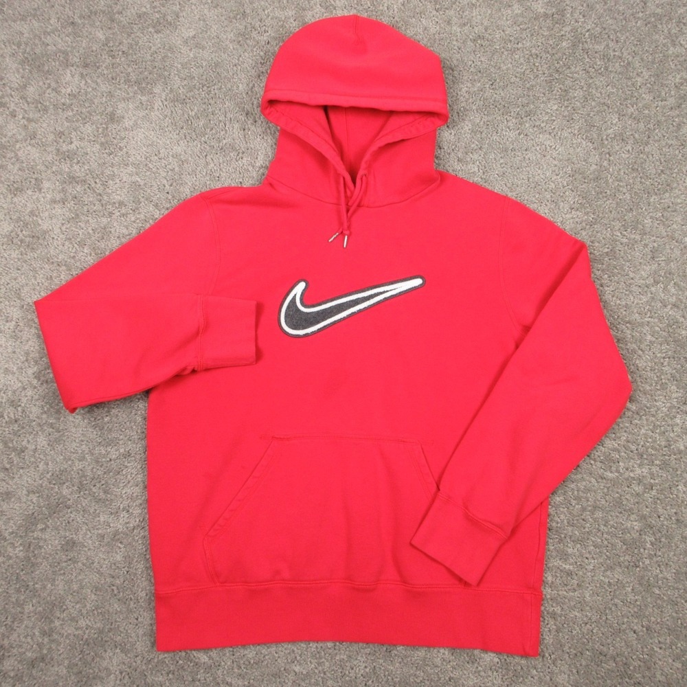 Nike Sweater Mens‎ Large Red Big Swoosh Logo Pocket Pullover Hoodie Sweatshirt